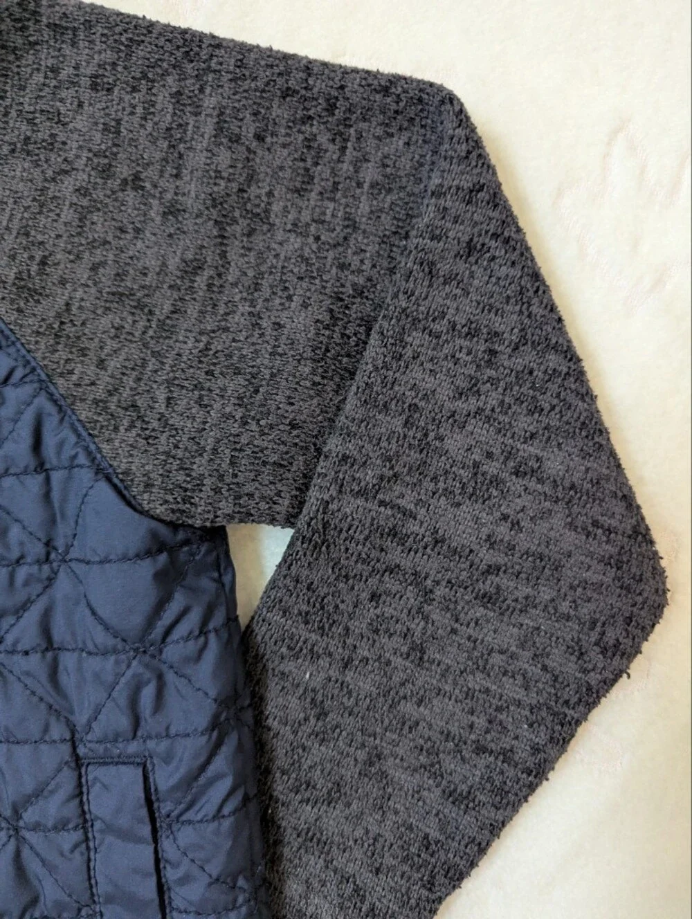 The North Face Kids Navy Quilted Jacket with Gray Sweater Fleece Sleeves Size 3T